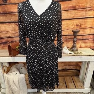 Harper 241 Womens Black/White Polka Dot Long Sleeve Maxi Dress‎ Size S